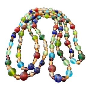 Vintage – Multicolor Frosted Glass Bead Necklace 60” Layered Boho JB7